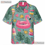 Flamingo Summer Ice Cream Hawaiian Shirt Unisex Style Beach Festival Top