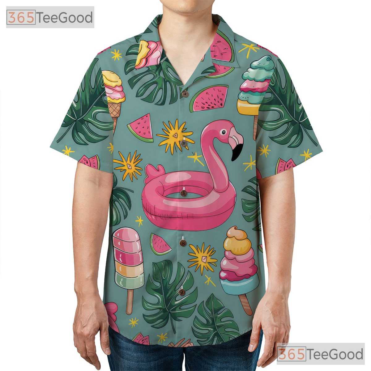 Flamingo Summer Ice Cream Hawaiian Shirt Unisex Style Beach Festival Top