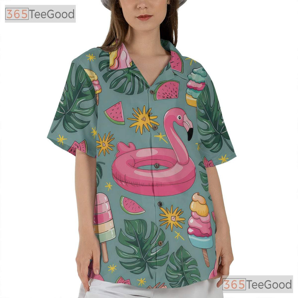 Flamingo Summer Ice Cream Hawaiian Shirt Unisex Style Beach Festival Top