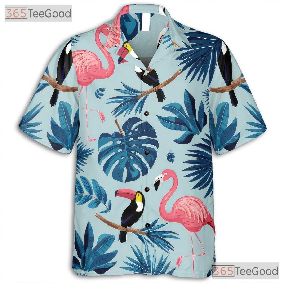 Flamingo Toucan Tropical Palm Leaves Beach Hawaiian Shirt Men Women Outfit