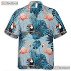 Flamingo Toucan Tropical Palm Leaves Beach Print Hawaiian Shirt Unisex Top