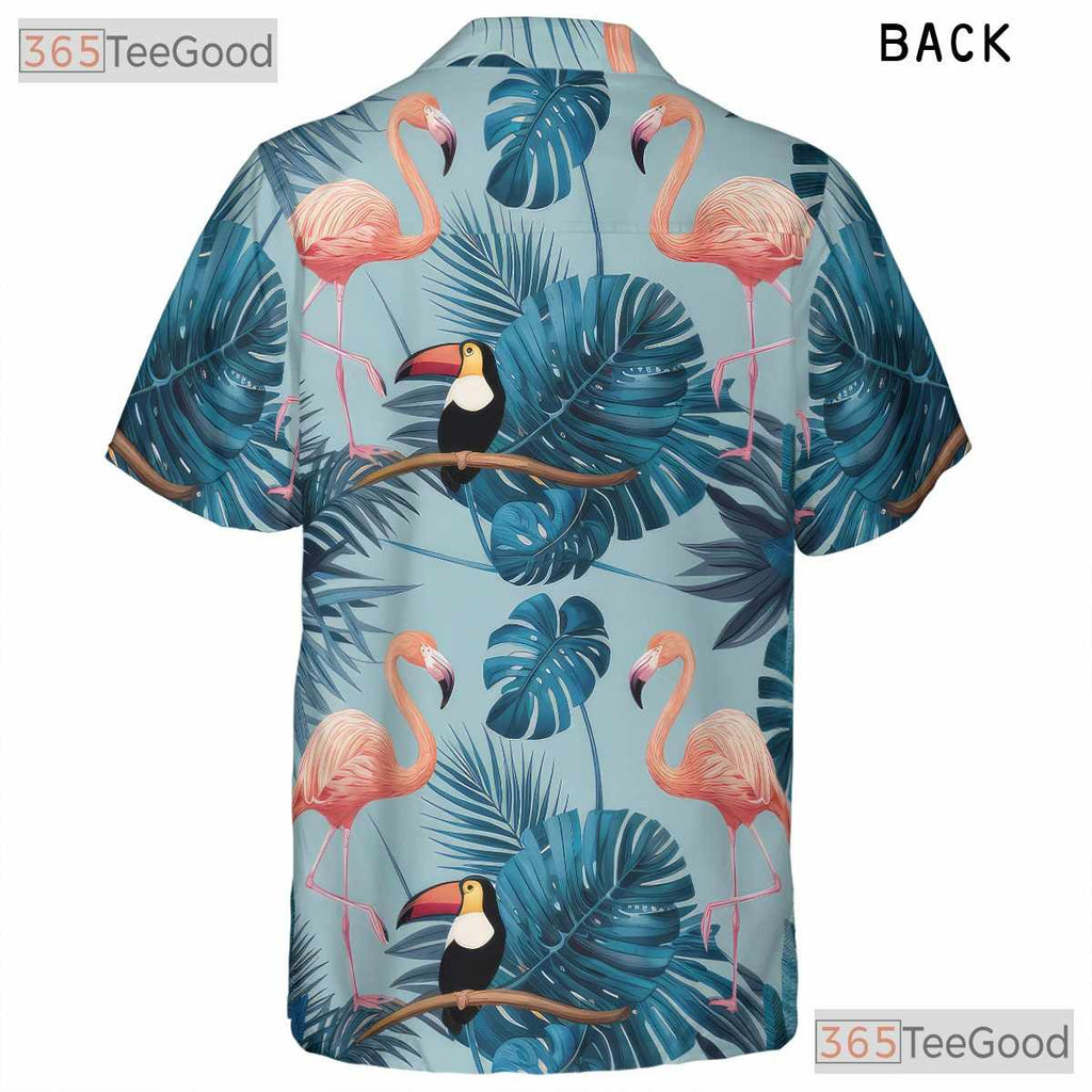 Flamingo Toucan Tropical Palm Leaves Beach Print Hawaiian Shirt Unisex Top