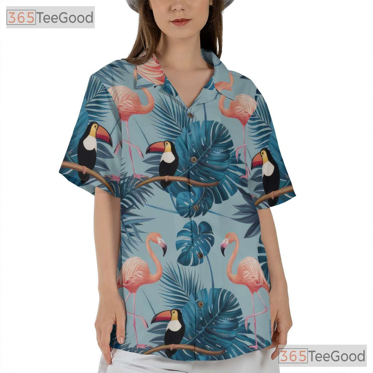Flamingo Toucan Tropical Palm Leaves Beach Print Hawaiian Shirt Unisex Top