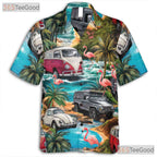 Flamingos and Cars Tropical Hawaiian Tee Unisex Look for Beach Festival