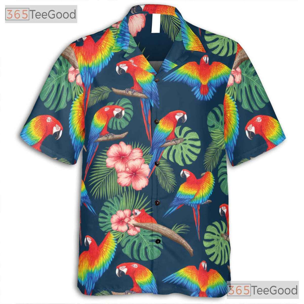 Floral Aloha Parrot Hawaiian Shirt- Unisex Summer Bird Print Casual Beachwear