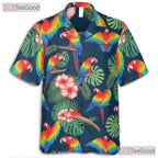 Floral Aloha Parrot Hawaiian Shirt- Unisex Summer Bird Print Casual Beachwear