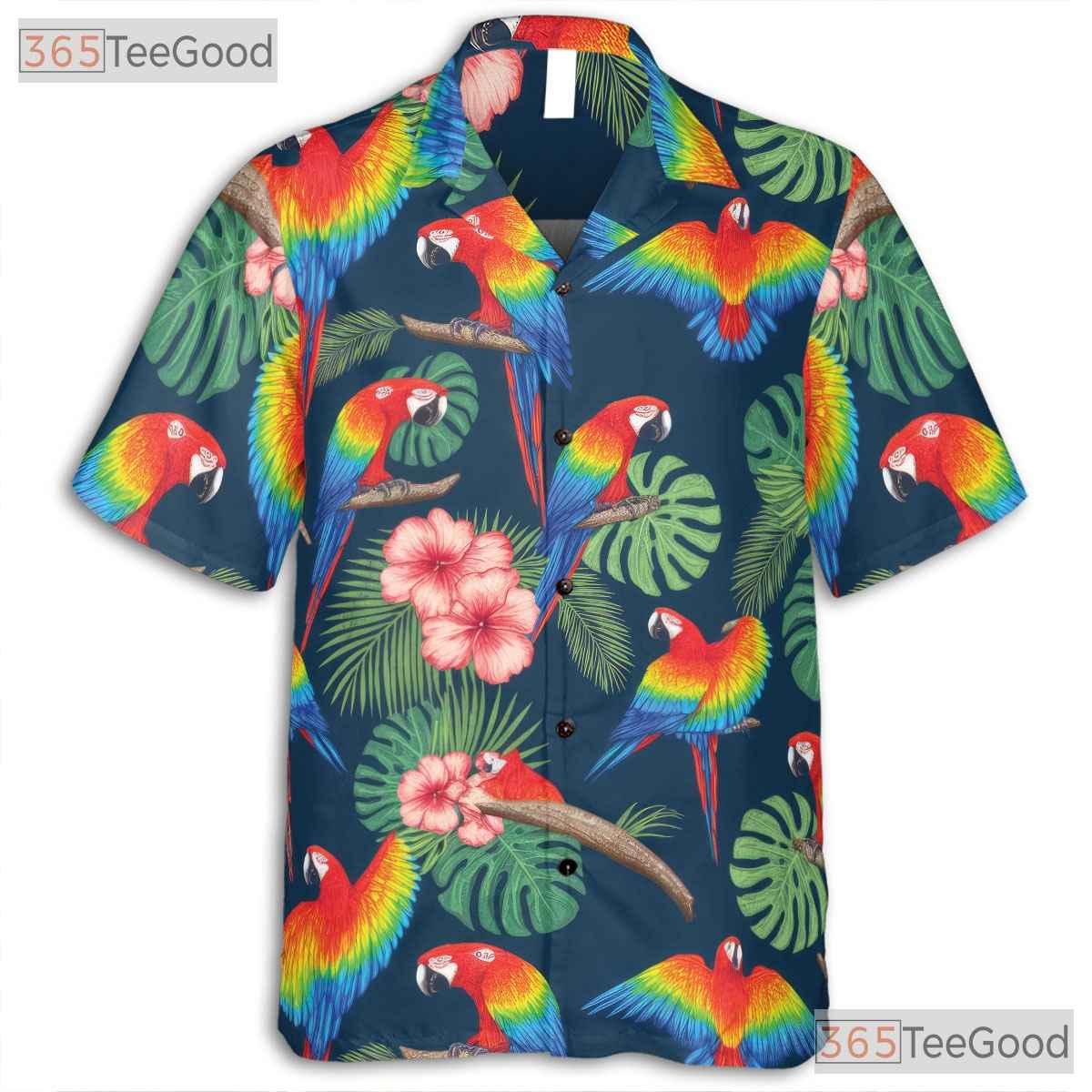 Floral Aloha Parrot Hawaiian Shirt- Unisex Summer Bird Print Casual Beachwear