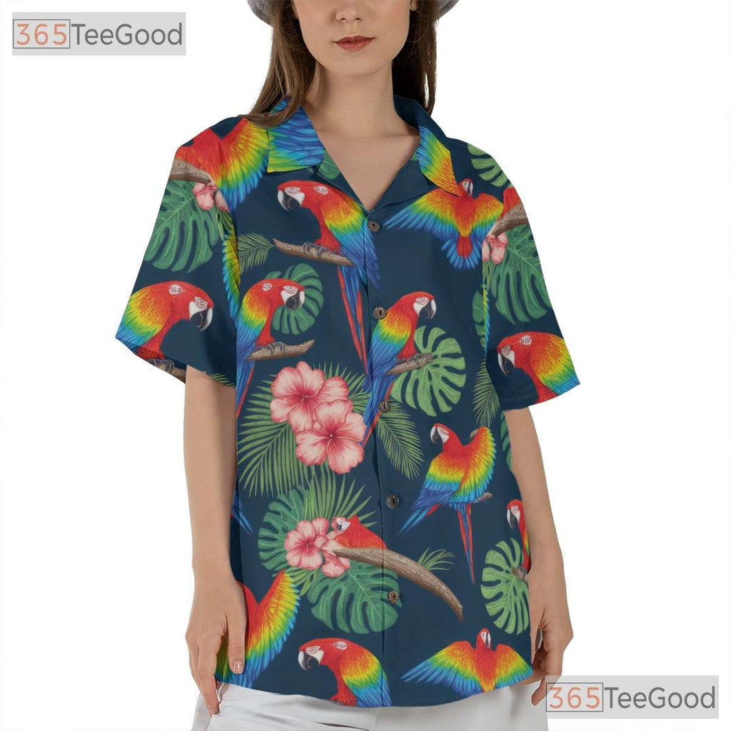 Floral Aloha Parrot Hawaiian Shirt- Unisex Summer Bird Print Casual Beachwear