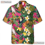 Floral Bird Pineapple Print Pink Tropical Party Hawaiian Shirt Unisex Top