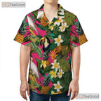 Floral Bird Pineapple Print Pink Tropical Party Hawaiian Shirt Unisex Top