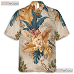 Floral Birds Tropical Leaf Design Vintage Hawaiian Tee Men Women Aloha Top