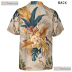 Floral Birds Tropical Leaf Design Vintage Hawaiian Tee Men Women Aloha Top