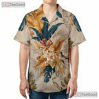Floral Birds Tropical Leaf Design Vintage Hawaiian Tee Men Women Aloha Top