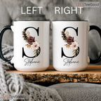 Personalized Floral Initial Coffee Mug - Custom Monogram Letter Name Ceramic Accent Mug
