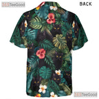 Floral Jungle Cat Hawaiian Shirt- Unisex Black Cat Tropical Island Beachwear