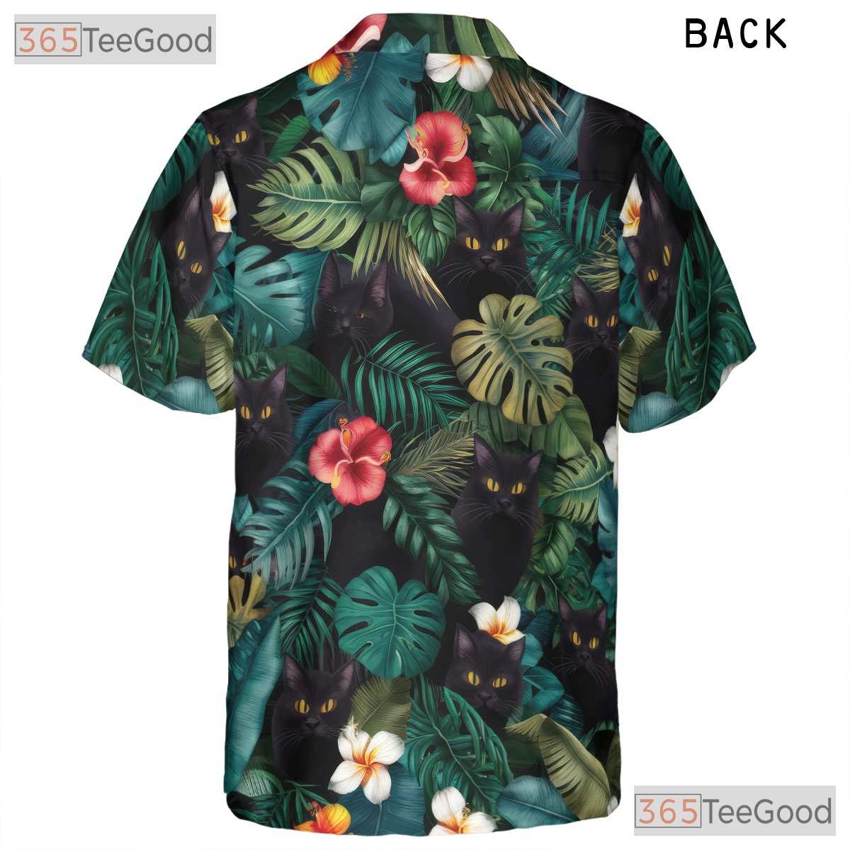 Floral Jungle Cat Hawaiian Shirt- Unisex Black Cat Tropical Island Beachwear