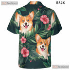 Floral Leaves Island Aloha Print Corgi Dog Hawaiian Tee Unisex Vacation Top