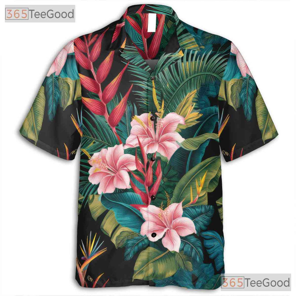 Floral Palm Leaves Tropical Aloha Beach Party Hawaiian Tee Unisex Summer Outfit