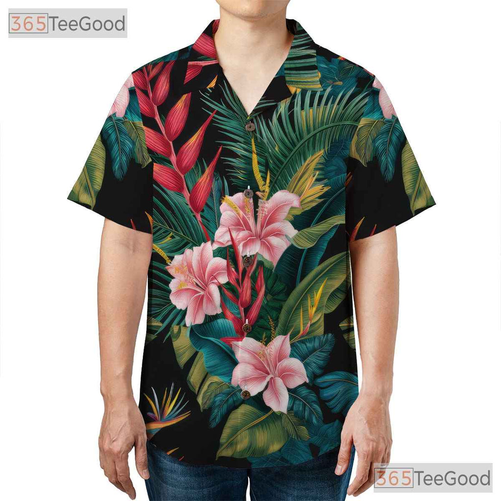 Floral Palm Leaves Tropical Aloha Beach Party Hawaiian Tee Unisex Summer Outfit