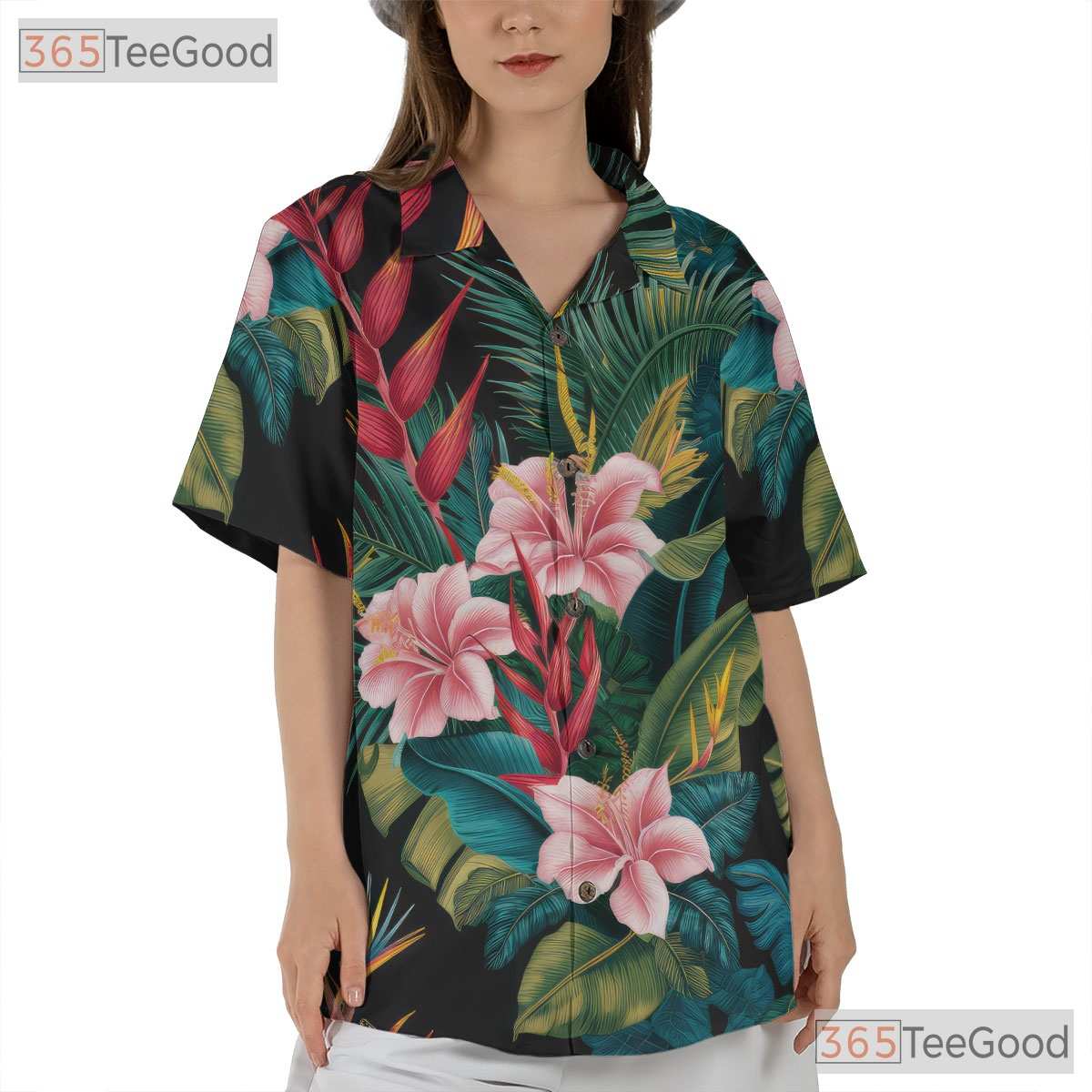 Floral Palm Leaves Tropical Aloha Beach Party Hawaiian Tee Unisex Summer Outfit