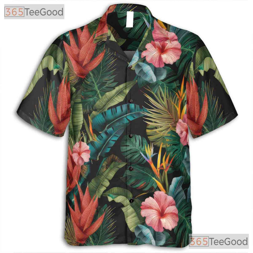 Floral Palm Leaves Tropical Aloha Beachwear Hawaiian Tee Unisex Summer Vacation