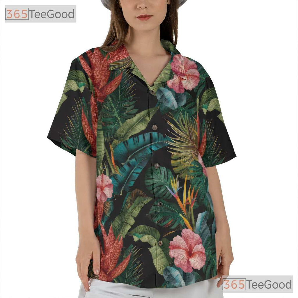 Floral Palm Leaves Tropical Aloha Beachwear Hawaiian Tee Unisex Summer Vacation