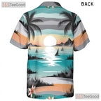 Floral Tropical Hawaiian Tee- Unisex Palm Tree Sunset Watercolor Beach Top