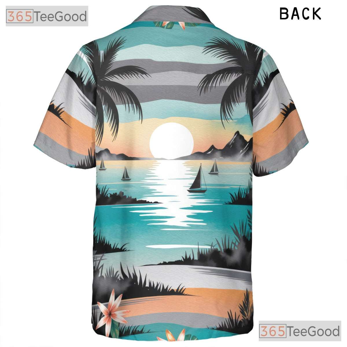 Floral Tropical Hawaiian Tee- Unisex Palm Tree Sunset Watercolor Beach Top