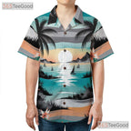 Floral Tropical Hawaiian Tee- Unisex Palm Tree Sunset Watercolor Beach Top