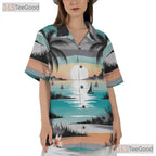 Floral Tropical Hawaiian Tee- Unisex Palm Tree Sunset Watercolor Beach Top