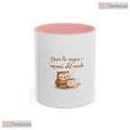 For The Best Mom In The World Owl With Coffee Nature Art Two Tone Ceramic Accent Mug