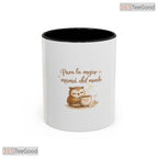 For The Best Mom In The World Owl With Coffee Nature Art Two Tone Ceramic Accent Mug