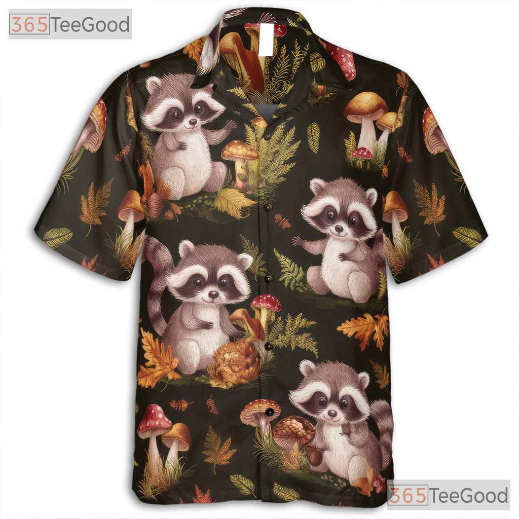 Forest Animal Hawaiian Shirt - Unisex Raccoon Mushroom Festival Wear Tee