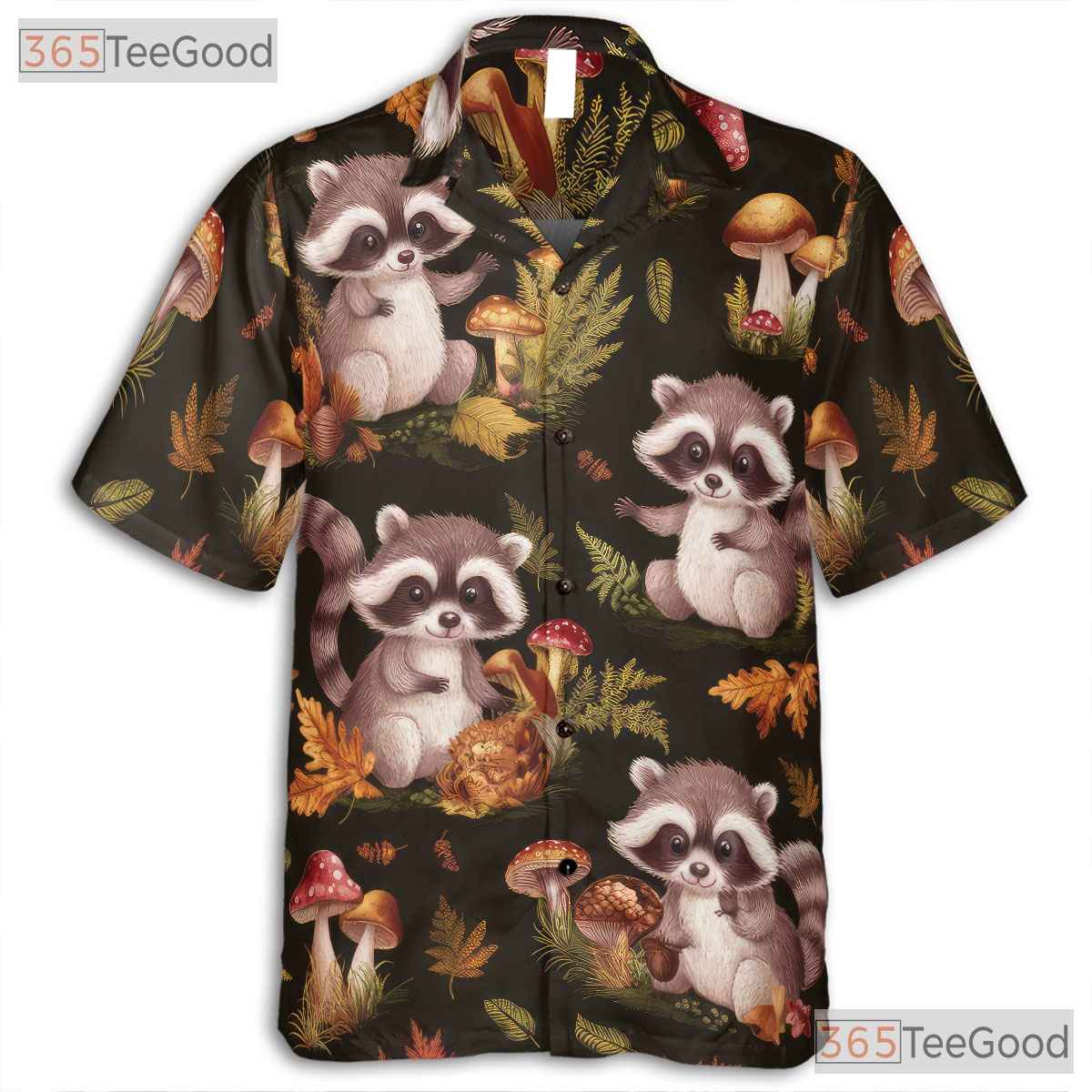 Forest Animal Hawaiian Shirt - Unisex Raccoon Mushroom Festival Wear Tee