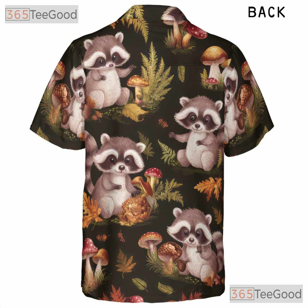 Forest Animal Hawaiian Shirt - Unisex Raccoon Mushroom Festival Wear Tee