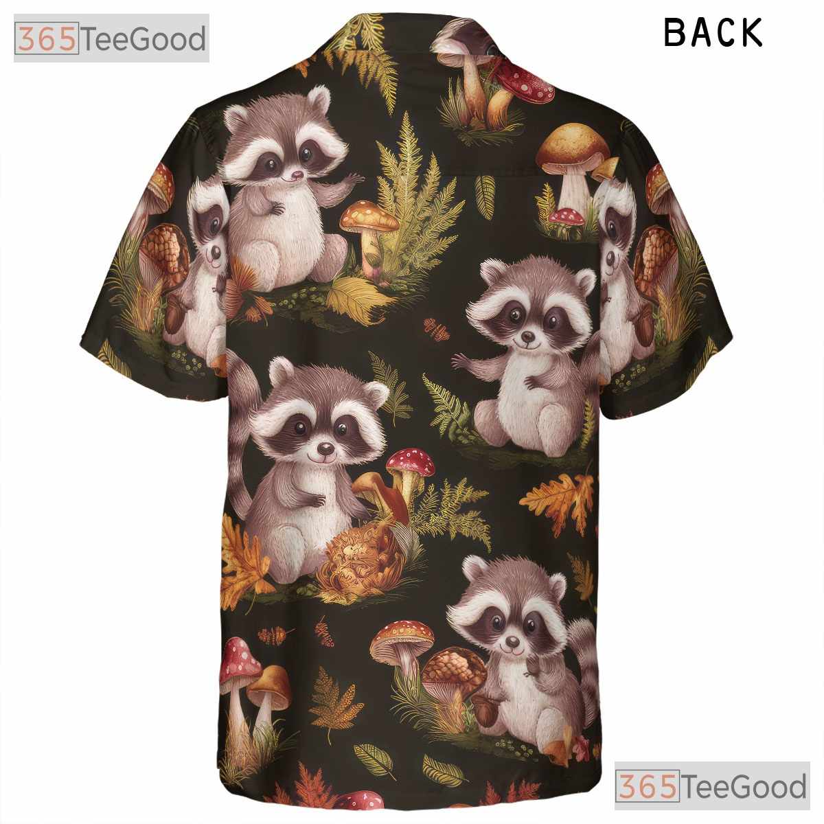 Forest Animal Hawaiian Shirt - Unisex Raccoon Mushroom Festival Wear Tee