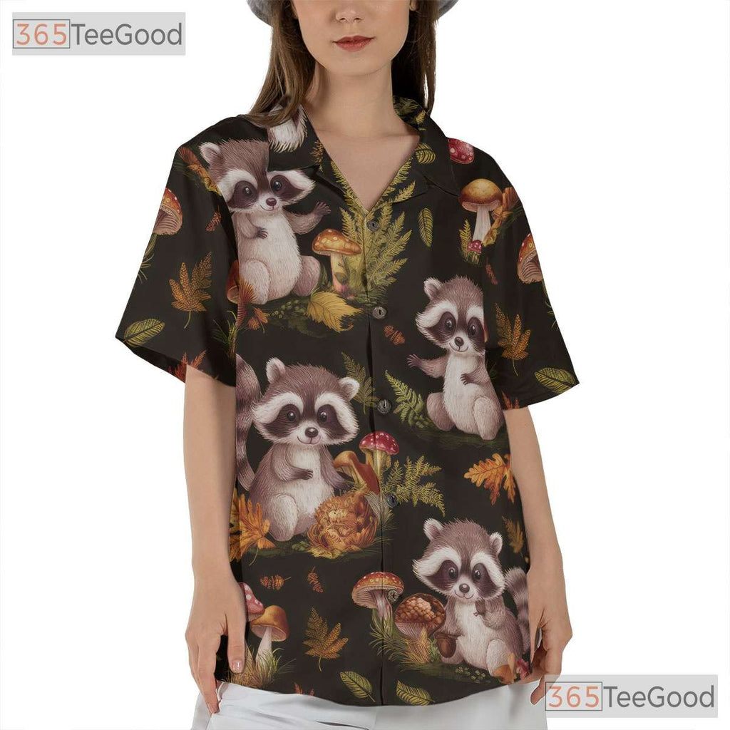 Forest Animal Hawaiian Shirt - Unisex Raccoon Mushroom Festival Wear Tee