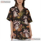 Forest Animal Hawaiian Shirt - Unisex Raccoon Mushroom Festival Wear Tee