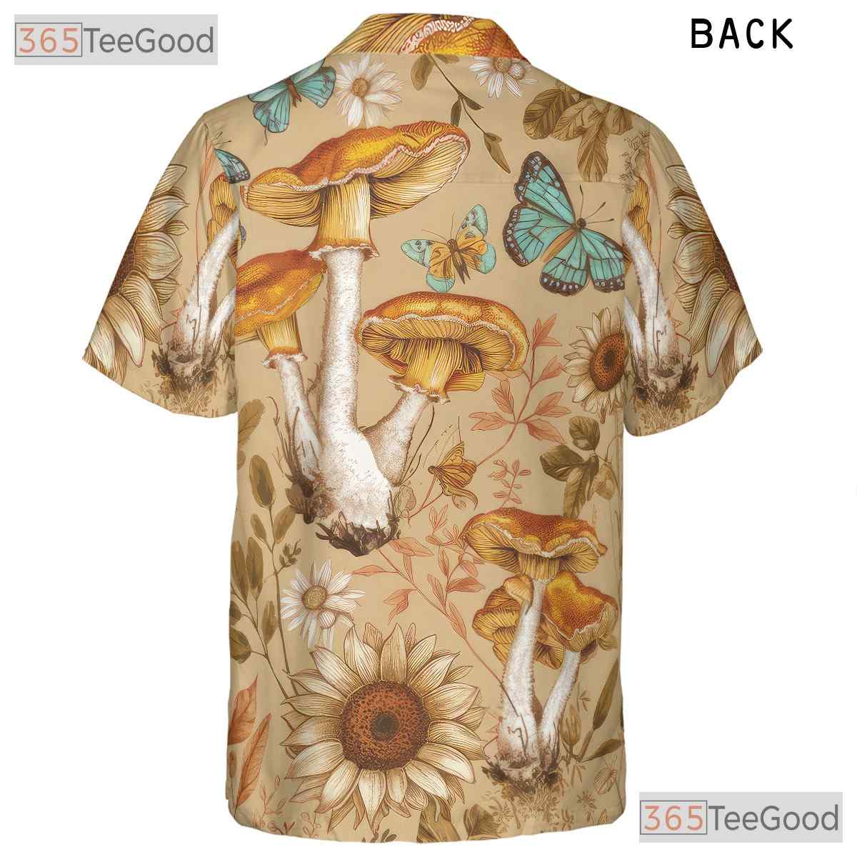Forest Butterfly Mushroom Hawaiian Shirt Unisex Seamless Art Print Top
