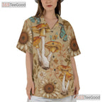 Forest Butterfly Mushroom Hawaiian Shirt Unisex Seamless Art Print Top