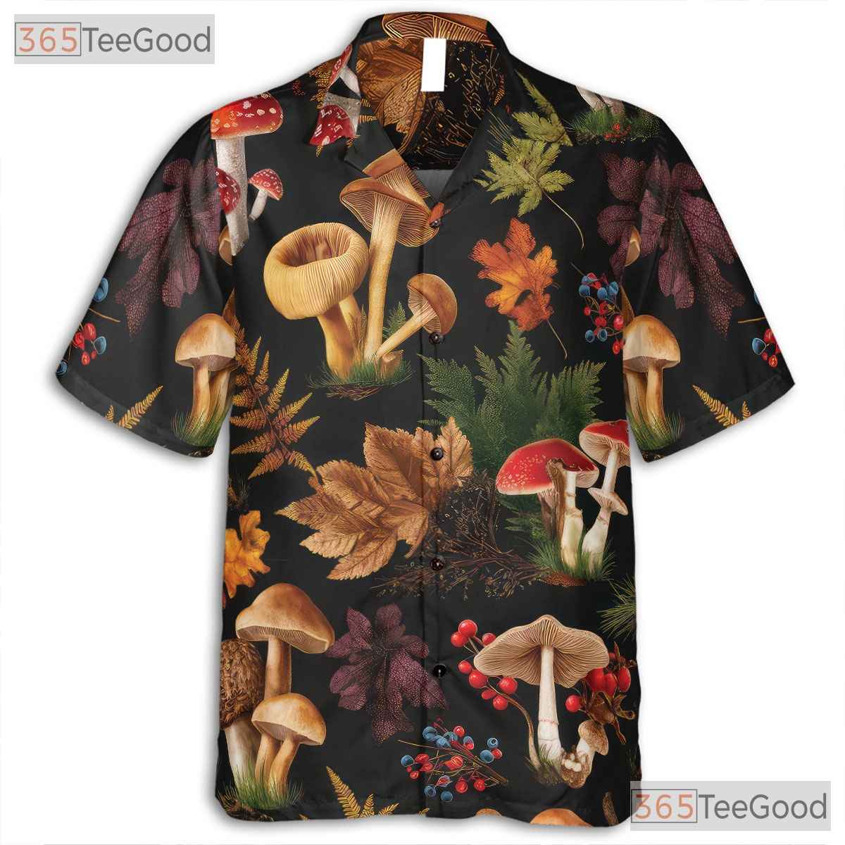 Forest Fungi Hawaiian Shirt for Men - Botanical Mushroom Nature Tropical Tee