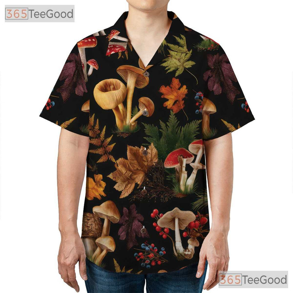 Forest Fungi Hawaiian Shirt for Men - Botanical Mushroom Nature Tropical Tee