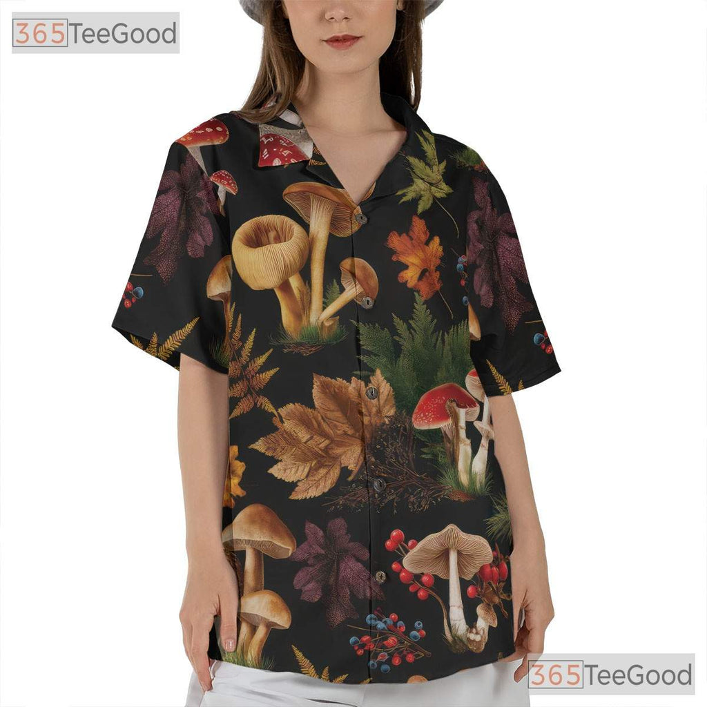 Forest Fungi Hawaiian Shirt for Men - Botanical Mushroom Nature Tropical Tee
