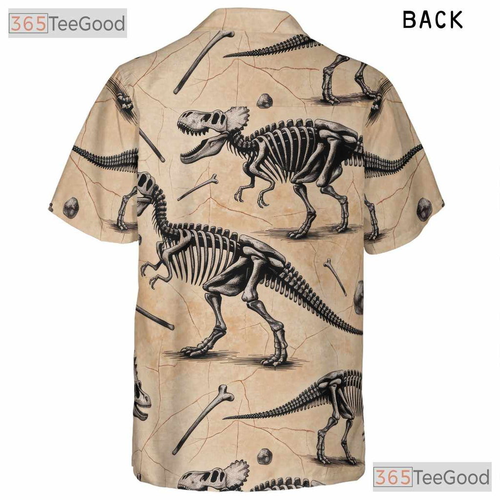 Fossil Dinosaur Bones Unisex Hawaiian Shirt- Prehistoric Skeleton Pattern Tee
