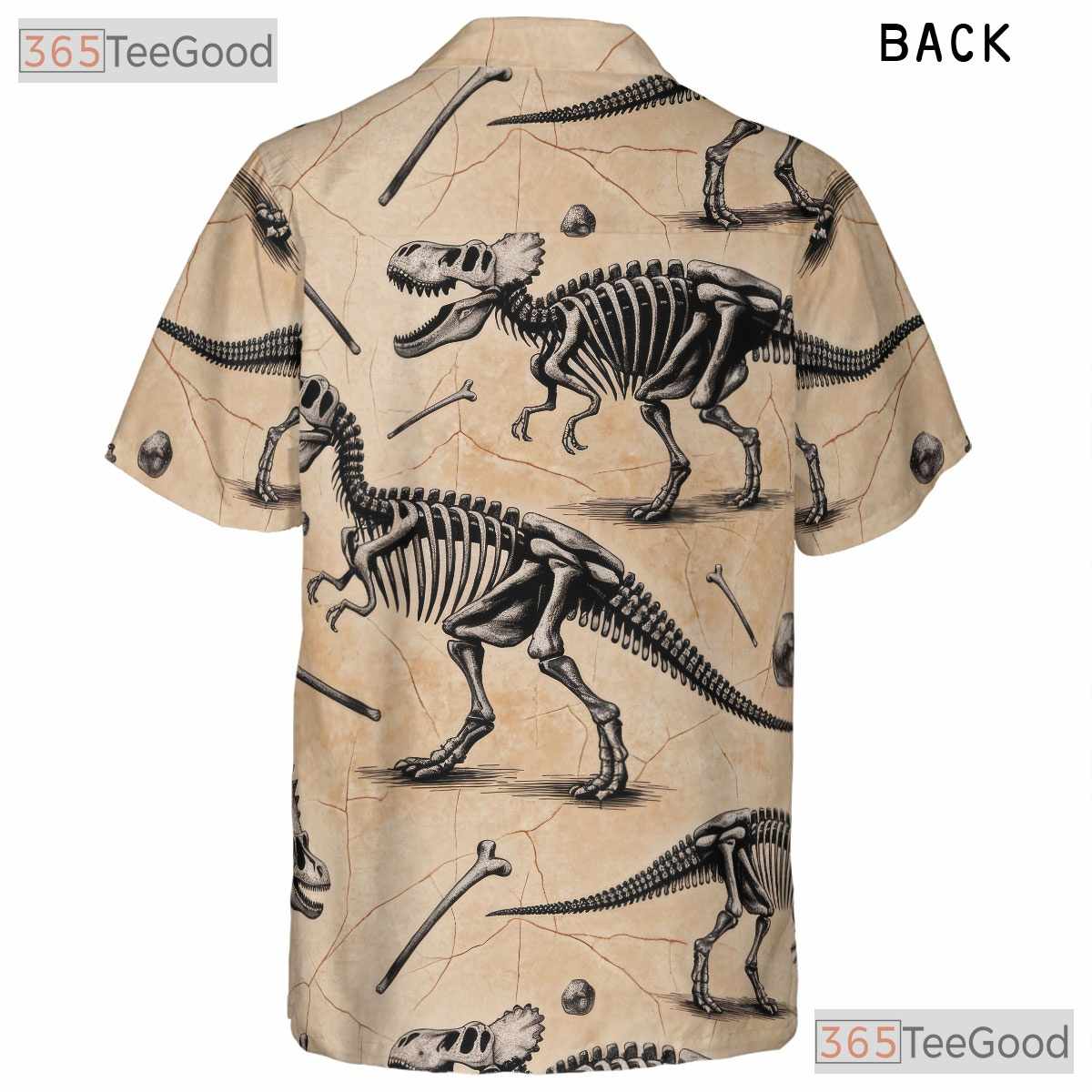 Fossil Dinosaur Bones Unisex Hawaiian Shirt- Prehistoric Skeleton Pattern Tee