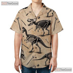 Fossil Dinosaur Bones Unisex Hawaiian Shirt- Prehistoric Skeleton Pattern Tee