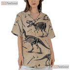 Fossil Dinosaur Bones Unisex Hawaiian Shirt- Prehistoric Skeleton Pattern Tee