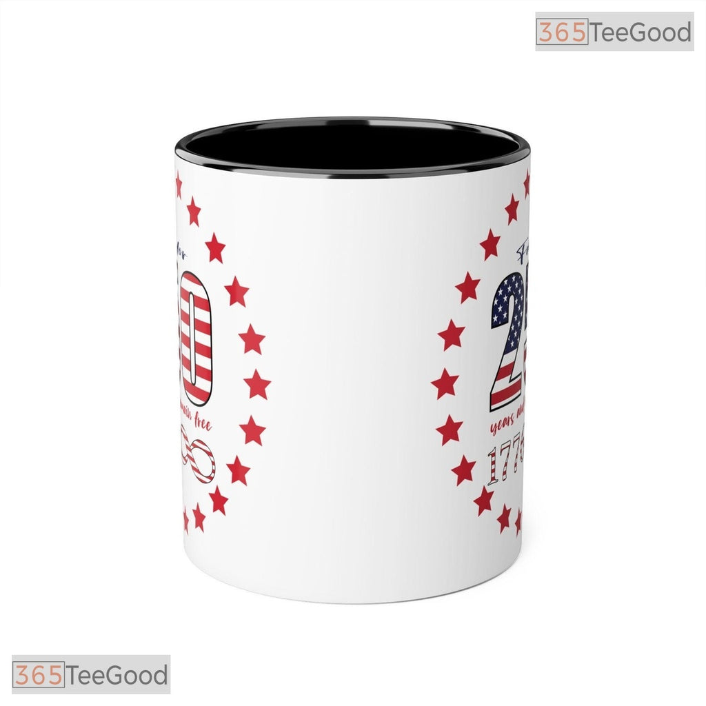 Free For 250 Years Anniversary 1776 USA Flag Patriotic Two Tone Ceramic Accent Coffee Mug