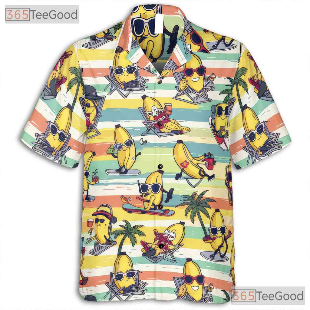 Fun Tropical Cartoon Bananas Summer Outfit Hawaiian Shirt Men Women Party Top