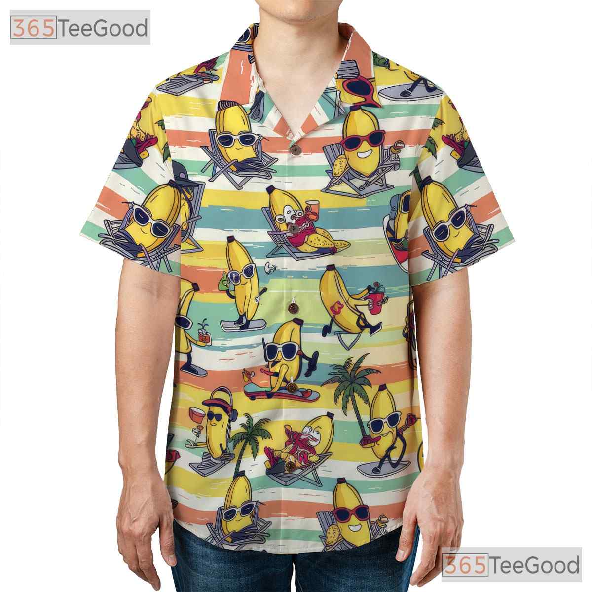 Fun Tropical Cartoon Bananas Summer Outfit Hawaiian Shirt Men Women Party Top